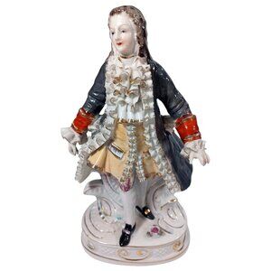 Antique Meissen Porcelain Figurine Of Court Gentleman In Rococo Attire 8" Tall